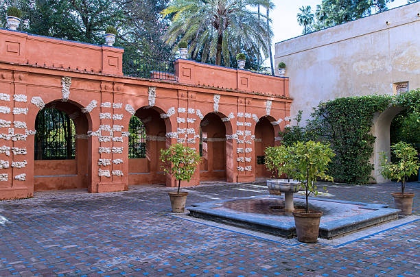 Seville, Spain. November 15, 2014. The gardens of Royal Alcazar in Seville, Andalusia. Its architecture and design is unique where many different styles blend into one.