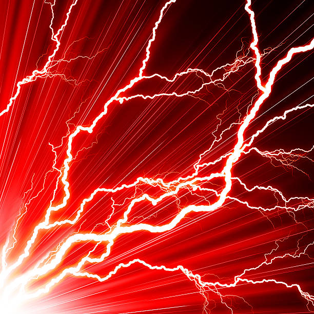 istock Electric flash of lightning on a red background 528463057