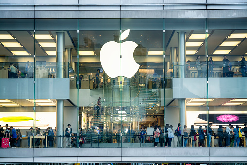 Hong Kong, Hong Kong SAR -November 08, 2014:A busy Apple Store in Hong Kong located inside IFC shopping mall, Hong Kong.