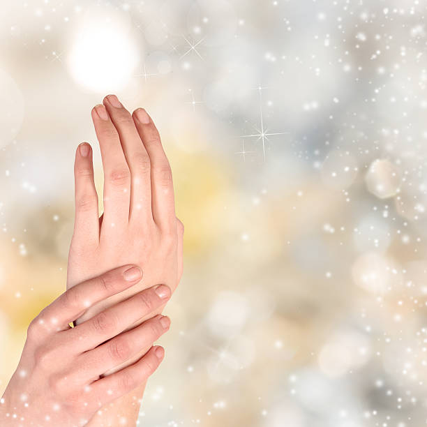 istock Woman hand on Christmas background 528466081