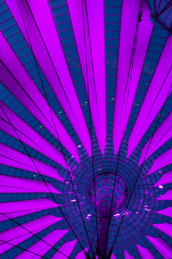 Futuristic umbrella-like tent roof of Sony Center, Potsdamer Platz, Berlin, Germany