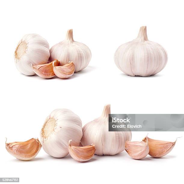 Garlic Set Isolated On White Background Stock Photo - Download Image Now - Garlic, Cut Out, Garlic Clove