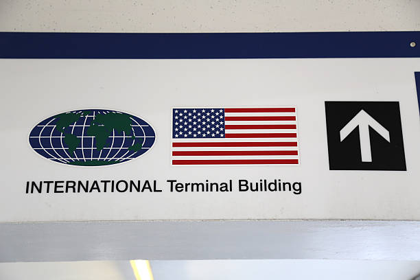 istock International terminal building direction sign 528467379