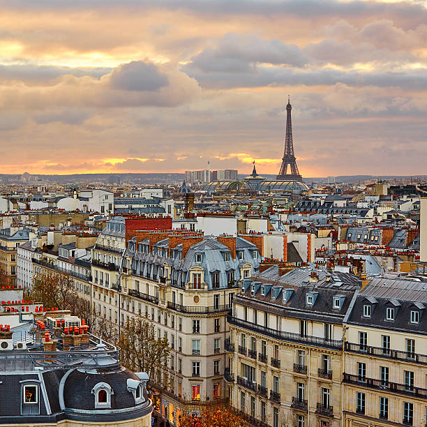 istock Parisian skyline with the Eiffel tower at sunset 528468153