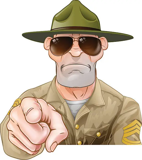 Vector illustration of Angry Pointing Drill Sergeant