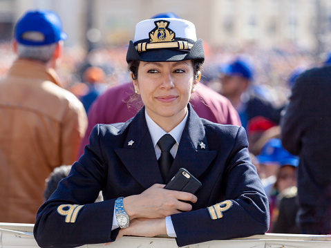 Rome, Italy - April 30, 2016: A woman officer of the Navy in St. Peter's Square, on the occasion of the Jubilee of the armed forces.