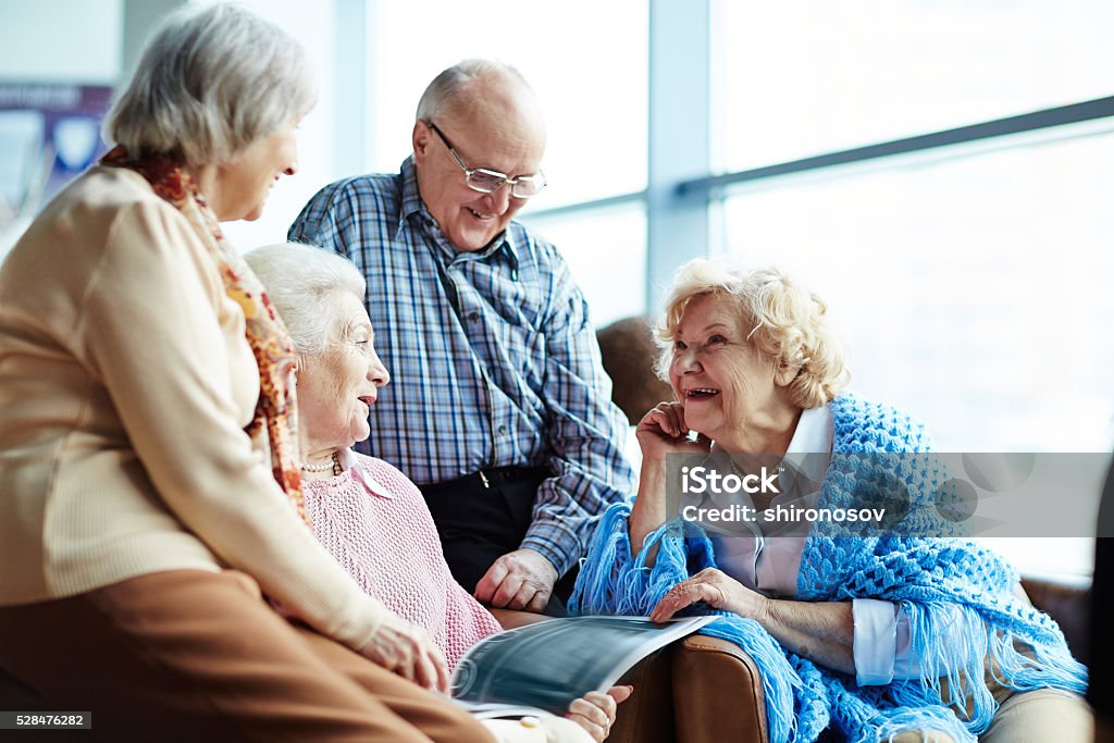 talk Group of senior friends chatting Senior Adult Stock Photo