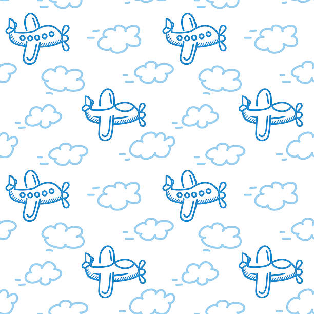 airplane seamless pattern vector. Isolated white background in cartoon style vector art illustration