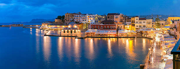 istock Panorama night Venetian quay, Chania, Crete 528481044