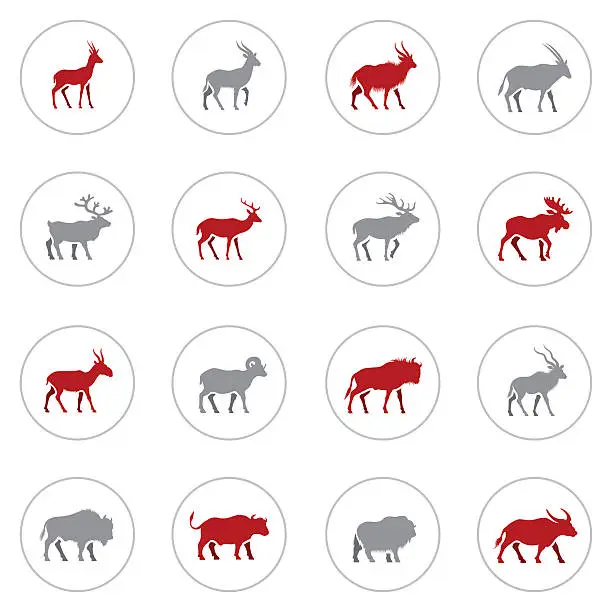 Vector illustration of Set of Horned Animal Icons