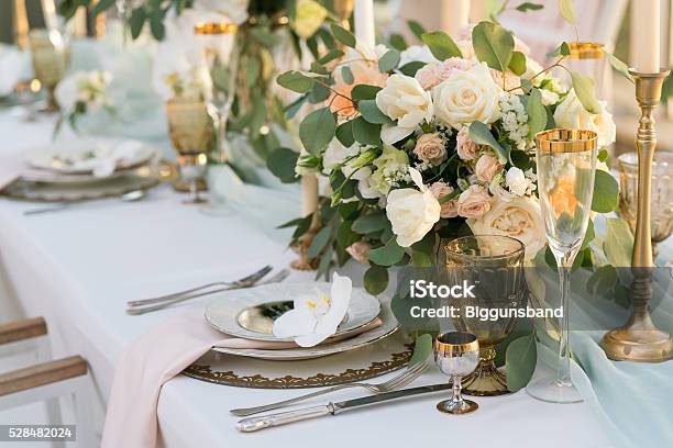 Beautifully Decorated Table With Flowers Stock Photo - Download Image Now - Wedding, Flower, Table