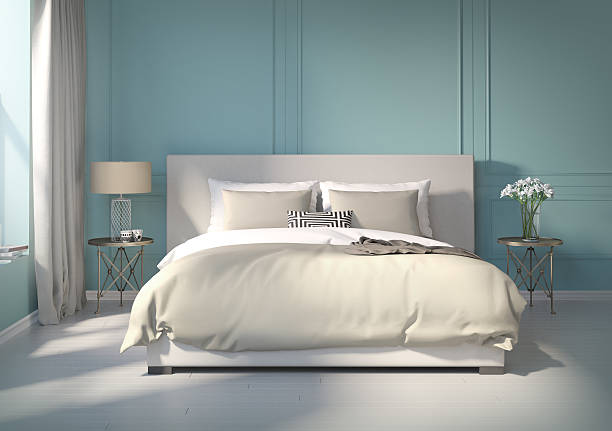 istock Classic blue bedroom with white floor 528483932