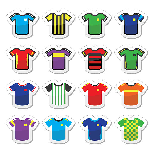 Football or soccer jerseys colorful icons set Vector icons set of jerseys of football players isolated on white football2014 stock illustrations