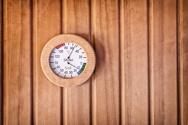 Sauna thermometer made of wood closeup