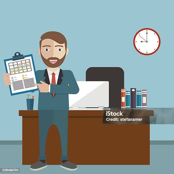 Businessman At The Office With A Task Showing Task Stock Illustration - Download Image Now