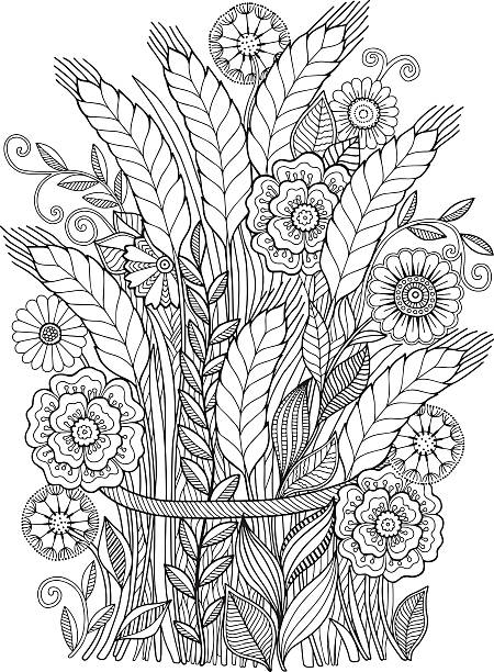 Ears sheaf of flowers Coloring book for Adult. Ears sheaf of flowers doodle stock illustrations
