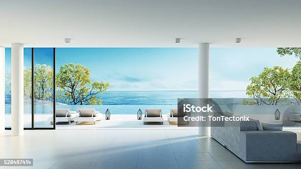 Beach Living On Sea View Stock Photo - Download Image Now - Vacation Rental, Luxury, Looking At View