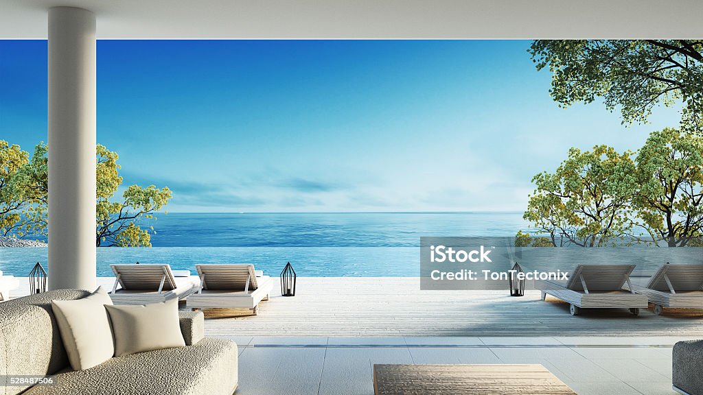 Beach living on Sea view Beach living on Sea view / 3d rendering Tourist Resort Stock Photo