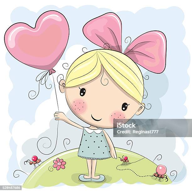 Cute Cartoon Girl Stock Illustration - Download Image Now - Balloon, Cute, Ant