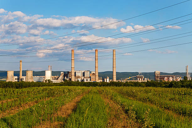 istock Blue cloudy sky over factory - industrial zone 528489352