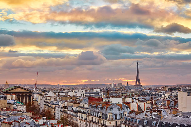 istock Parisian skyline with the Eiffel tower at sunset 528493255