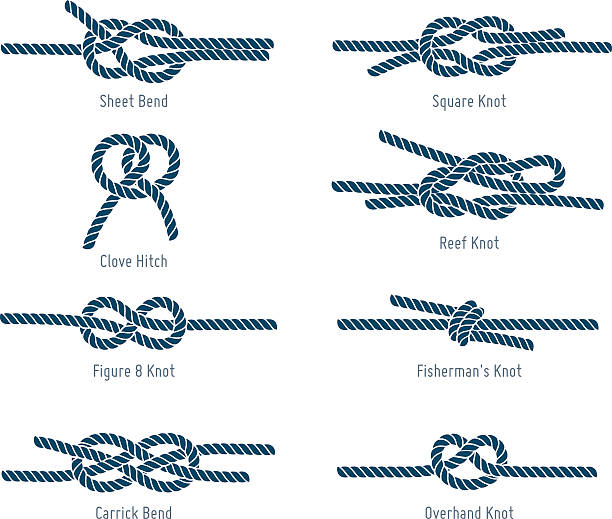 Nautical rope knots Nautical rope knots tying stock illustrations