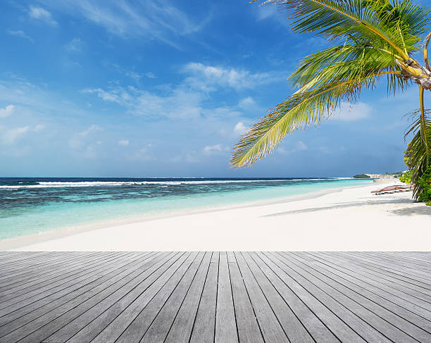 istock Wooden platform and tropical beach background 528494972