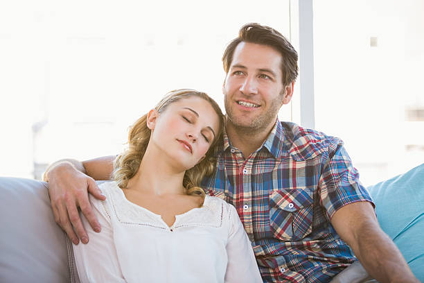 istock Girlfriend lying on the shoulder of her boyfriend 528495103