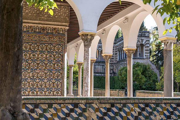 Seville, Spain. November 15, 2014. The gardens of Royal Alcazar in Seville, Andalusia. Its architecture and design is unique where many different styles blend into one.