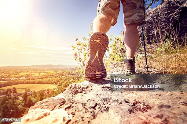 Hiking On A Mountain Trail Stock Photo - Download Image Now - Active Lifestyle, Activity, Adult