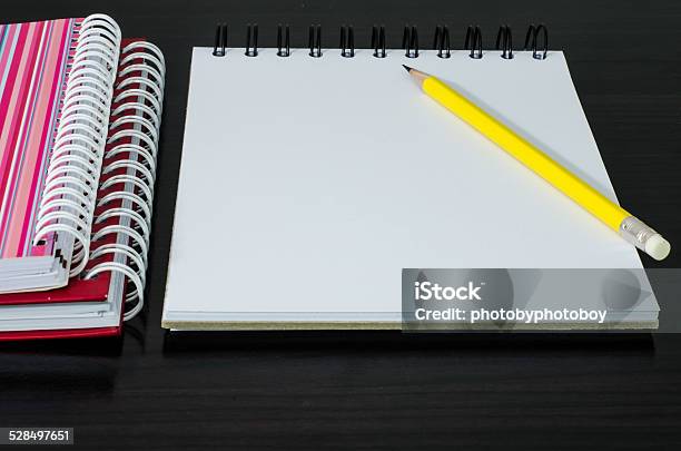 Blank Notebook With Pencil On Wooden Table Stock Photo - Download Image Now - Brown, Close-up, Desk