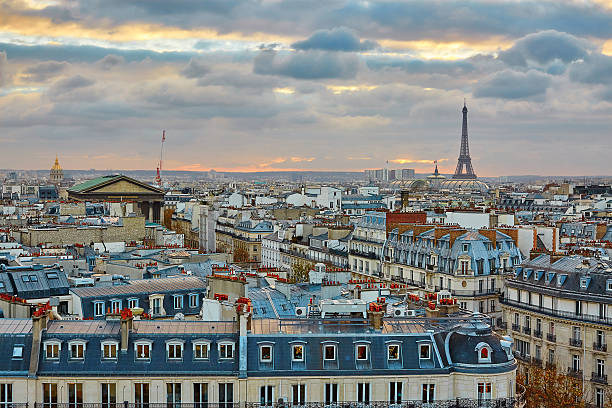 istock Parisian skyline with the Eiffel tower at sunset 528498363