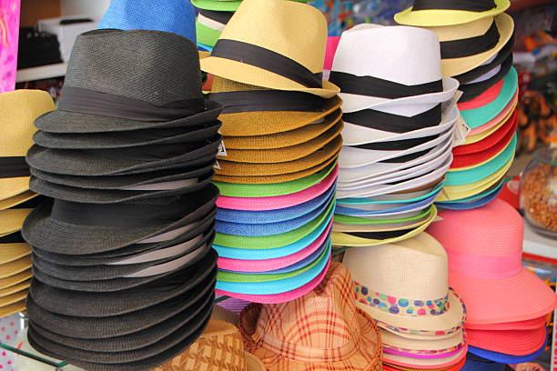 istock summer hats in a shop 528499460