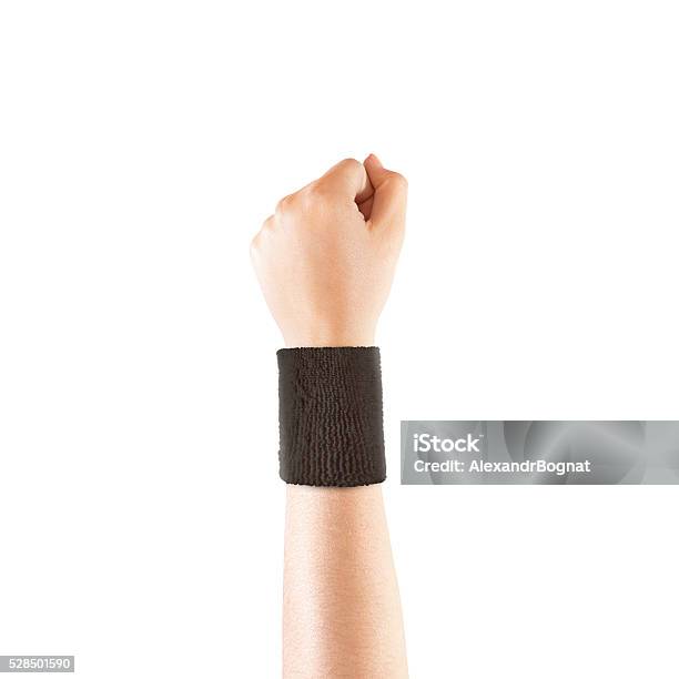 Blank Black Wristband Mockup On Hand Isolated Stock Photo - Download Image Now - Wristband, Sweat Band, Bracelet