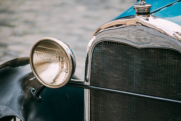 istock Close up of old vintage blue car 528502170