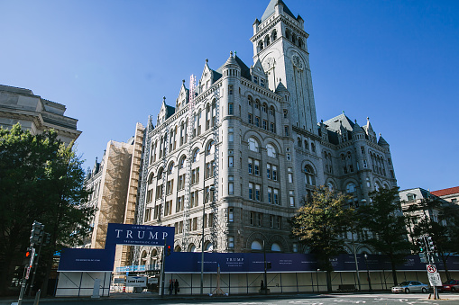 Washington, DC - October 19, 2015- The new Trump hotel in the Old Post Office on Pennsylvania Avenue is expected to open in 2016. Trump is running for nominee of the Republican party in the primaries.