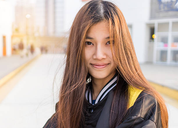 istock Cute Long Chinese girl in Baseball jacket 528503522