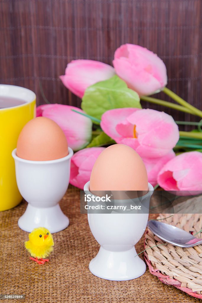 Easter breakfast -  soft-boiled eggs Animal Egg Stock Photo