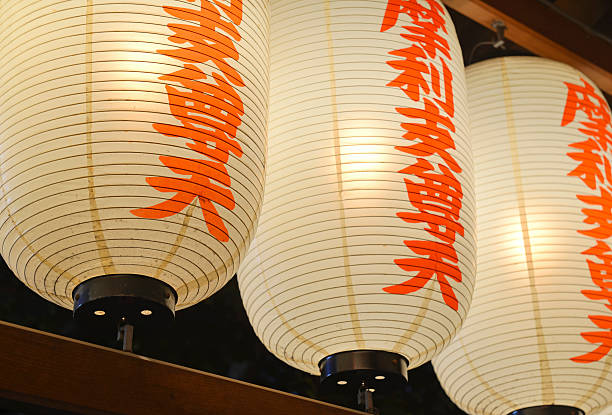 Japanese lanterns illuminated at night, Japan