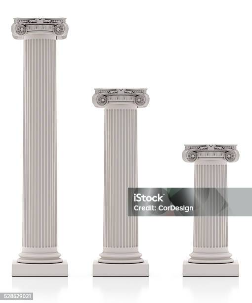 Greek Pillars Three Size Isolated On White Background Stock Photo - Download Image Now