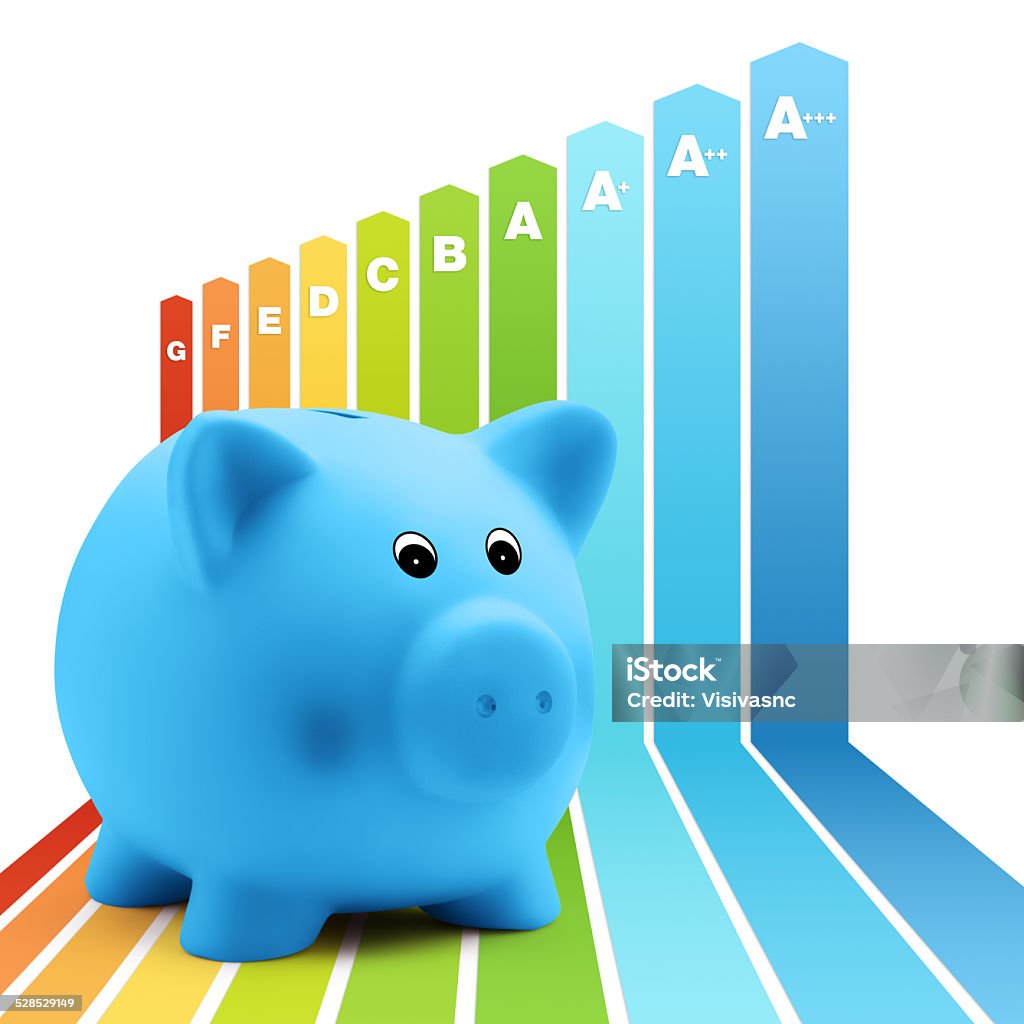 energy class scale savings efficiency  piggy bank Certificate Stock Photo