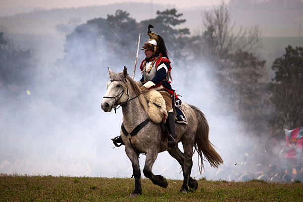 Tvarozna, Czech republic - November 29, 2014: History fan in military costume reenacts the Battle of Three Emperors on November 29, 2014 in Tvarozna, Czech Republic.