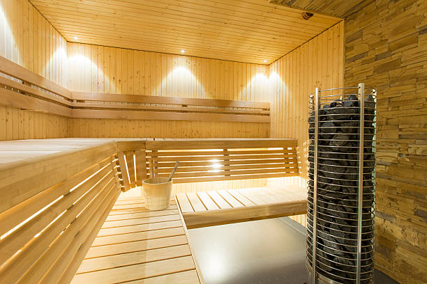 istock Sauna - Interior of a fresh relaxing finnish sauna 528530379