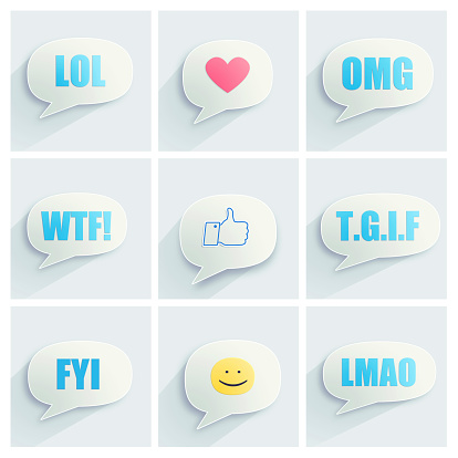 Illustration of speech bubbles with internet acronyms inside it