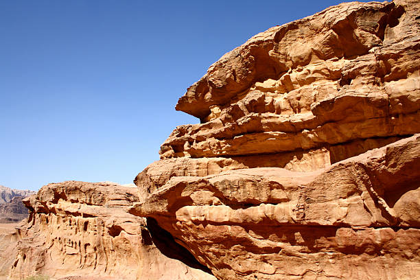 Desert Landscape, Rock Formations and Blue Sky, Wadi Rum, Jordan stock photo
