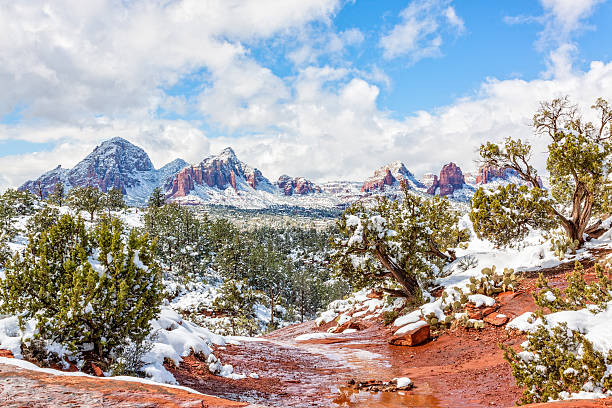 Sedona Winter Snow a winter snow covers the red rocks of sedona arizona red rocks state park arizona photos stock pictures, royalty-free photos & images
