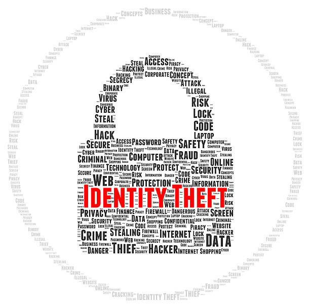 kradzież tożsamości słowo chmura kształt - confidential identity stealing privacy zdjęcia i obrazy z banku zdjęć