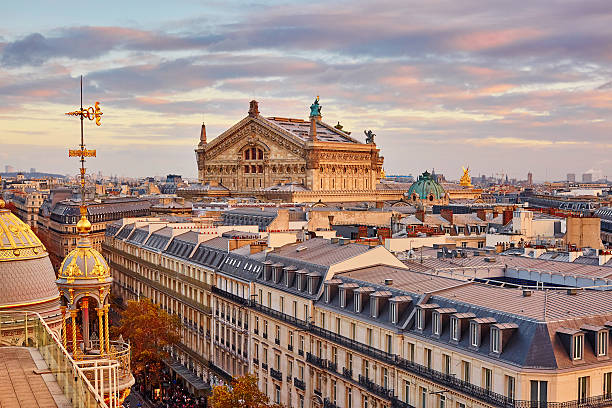 skyline di Parigi con Opera Garnier al tramonto - foto stock
