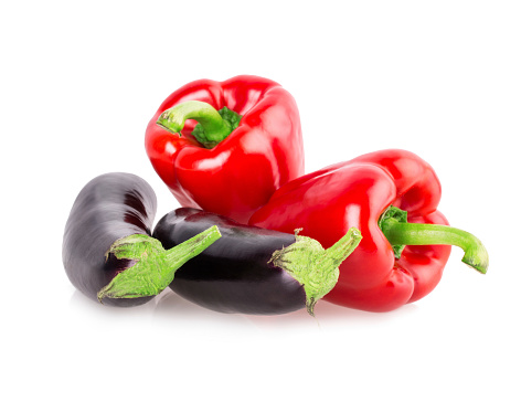 red pepper eggplant isolated on white background