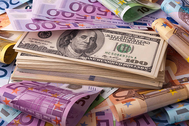 Money Paper money euro dollar banknotes exchange rate stock pictures, royalty-free photos & images